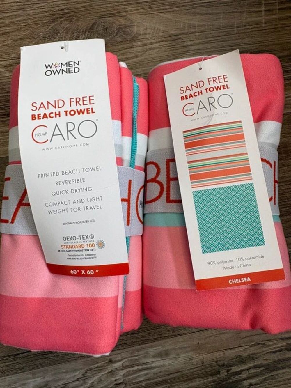 Set of 2 Caro Home Chelsea Sand-Free Beach Towels Reversible 60x60 Oversized